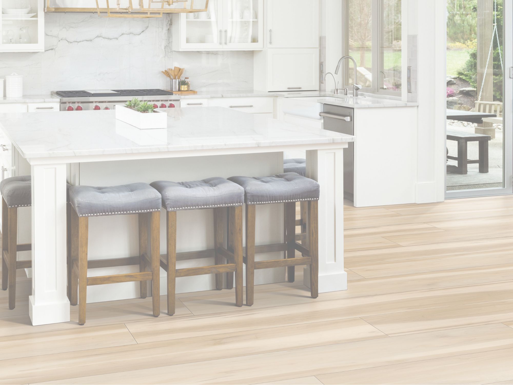 waterproof luxury vinyl plank floors in a bright Williston, VT, kitchen